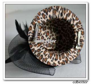 Flower Veil Feather Leopard Clip Mini Hats Fascinator  