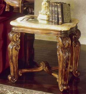 Antiqued Maple/Marble Renaissance End Side Table  