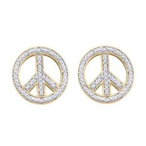   Yellow Gold 0.15 ct. Diamond Peace Sign Earrings: Katarina: Jewelry