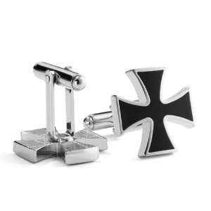  Fine Silver Tone Black Enamel Setted Iron Cross Design 