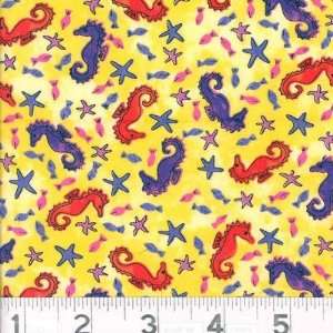  45 Wide Funky Seahorses Yellow Fabric By The Yard: Arts 