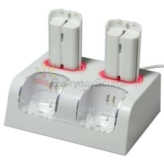 For Wii Remote Dual Charger + 4 Rechargeable Battery  