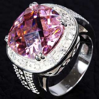 14c8 Pink topaz White topaz Gems Silver Ring size 7 F/S  