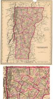 Antique Colton Map VERMONT 1883 Grays National Atlas  