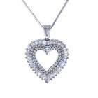  Carat Diamond 10k White Gold Round & Baguette Diamond Heart Pendant