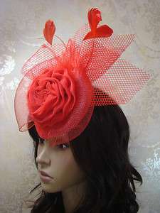   Fascinator Gothic Lolita Nana Feather Wedding Hat Cage Veil Red  