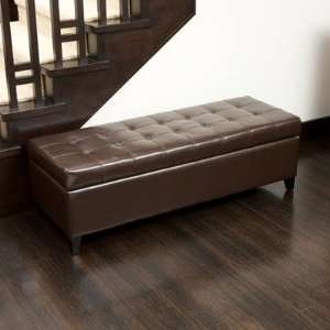   Bonded Leather Tufted Storage Ottoman Bench in Brown: Home & Kitchen