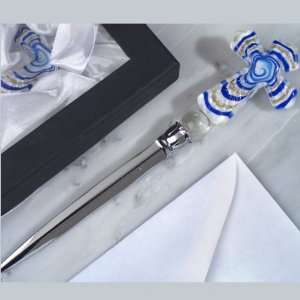  Murano Art Letter Opener Blue Glass Cross 