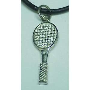   Tennis Racquet Charm 18 Leather Cord Necklace (Brand New) Sports