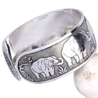 Classic tibet silver carved elephant bracelet bangle  