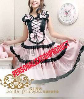   Lolita Saloon girl black Lace cute Ball Gown Pink Cotton Dress  