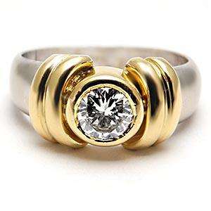 Estate Bezel Set Diamond Solitaire Engagement Ring Solid 18K Gold