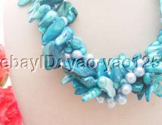 Beautiful 4Strds Blue Pearl&Shell&Shell Pearl Necklace  