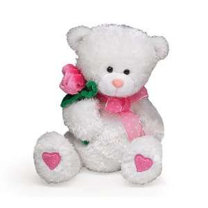   Teddy Bear with a Pink Velour Rose & Pink Hearts Valentine Gift: Toys