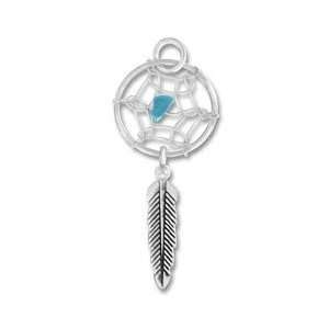  Sterling Silver Dreamcatcher With Feather Dangle Charm 