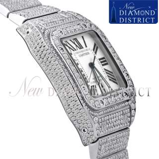   75CT ALL DIAMOND CARTIER SANTOS 100 LARGE STAINLESS STEEL WATCH  