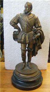 Victorian spelter pot metal statue figurine Sir Walter Raleigh  