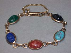   STONE SCARAB BRACELET   TURQUOISE CARNELIAN CHRYSOPRASE AND MORE