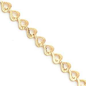  14k Yellow Gold Diamond Cut Heart Bracelet: Jewelry