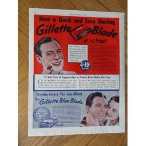 Gillette Blades, Vintage 30s full page print ad. Color Illustration 