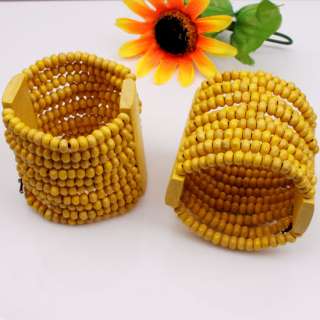 Gorgeous Yellow Wooden Bead Stretch Bracelet 7L 10 row  