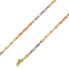   Tri Color Gold Baguette Rope Chain Necklace 3mm (7/64 in.)   24 in