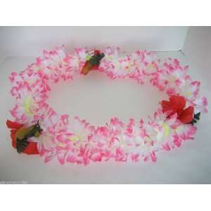 Hawaii Luau Lei   White/Pink Flower: Toys & Games