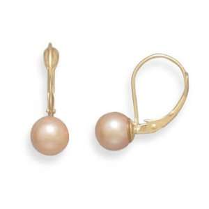 CleverSilvers 6.57mm Peach Cultured Freshwater Pearl Earrings With 