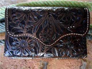 CELL PHONE CASE / HOLDER TOOLED WESTERN DARK BROWN LEATHER  