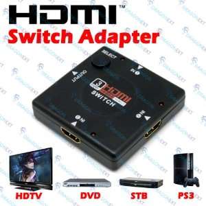  3 Port 1080P HDMI Switch Switcher Video/Audio Hub Box For 