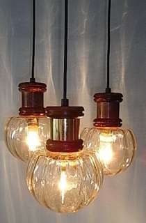 MID CENTURY GLASS & WOOD CEILING LAMP 1970´S AF90  