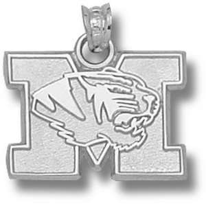 Missouri Tigers New M with Tiger Head 1/2 Pendant   Sterling Silver 