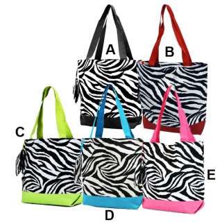 ZEBRA PRINT WITH TRIM MONOGRAMMED CANVAS TOTE BAG/ PURSE WITH BOW 
