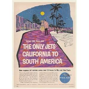  1961 Pan Am Airlines Jet California to South America Print 