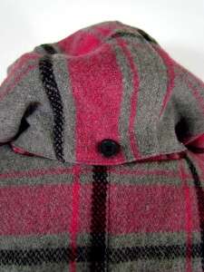   gray pink plaid DOLLHOUSE fitted winter wool pea coat hooded 2X XXL