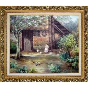  Quiet Summer Time Oil Painting, with Ornate Antique Dark 