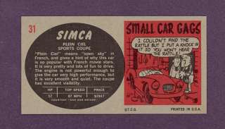 1961 Topps Sport Cars #31 Simca. This card appears NM/MT or better.