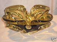 Vintage Art Olive Green Glass Petal Bowl Chalet Canada  
