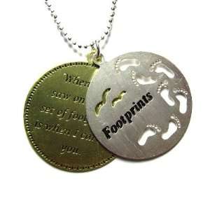  Footprints Etched Inspirational Dual Pendant in Gift Box Jewelry