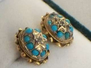 PAIR OF ANTIQUE 9CT GOLD LADIES EARRINGS INSET WITH ROSE CUT GENUINE 