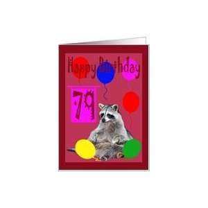 79th Birthday, Raccoon with balloons Card : Toys & Games : 