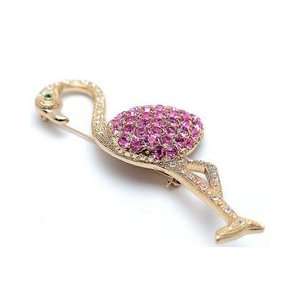   Clear Austrian Rhinestone Flamingo Bird Gold Tone Brooch Pin Jewelry