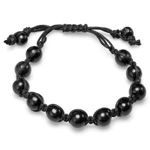   Hip Hop Style Black 10.5 mm Wooden Bead 7 Inch Bracelet Adjustable