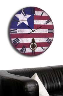 Riesige XL 60cm Holz Wanduhr UNITED STATES Pendel Uhr Uhren USA Flagge 