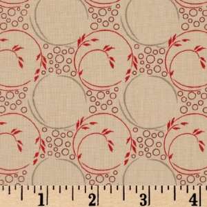  44 Wide Classic Red Floral Circles Natural Fabric By The 