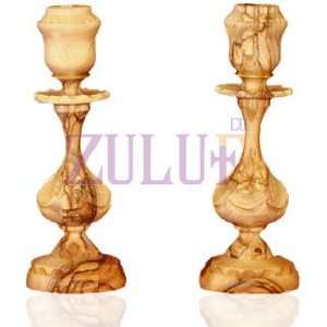    Pair of Hand Carved Olive Wood Candle Holders 