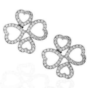 Bling Jewelry Sterling Silver CZ Pave Open Heart Clover Stud Earrings