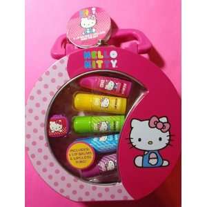 Hello Kitty Set 6 Lip Balms 1 Lip Gloss Ring Includes Reusable Tin 