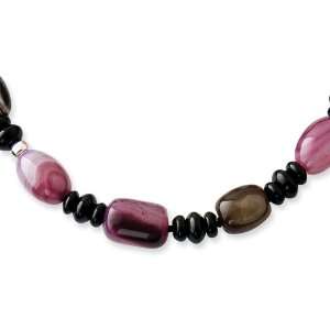    Sterling Silver Black Purple & Botswana Agate Necklace Jewelry