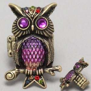  Womens Owl Ring, Gold & Purple, Stretchable, Size  1 W 